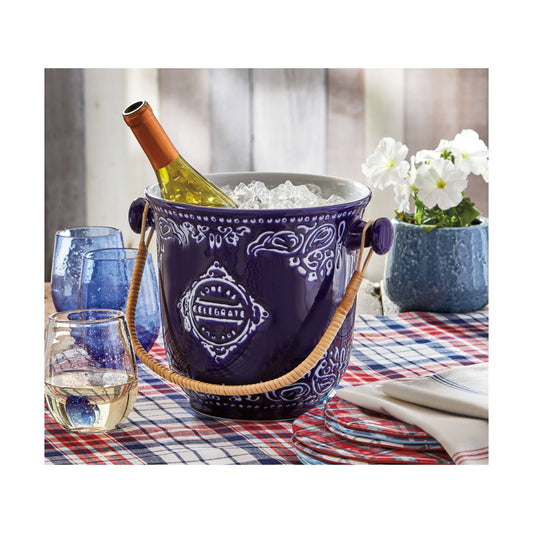 Celebrate Wine Bucket Blue Porcelain Summer