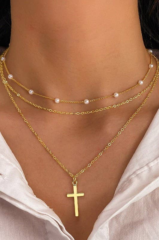 LAYERED CROSS NECKLACE