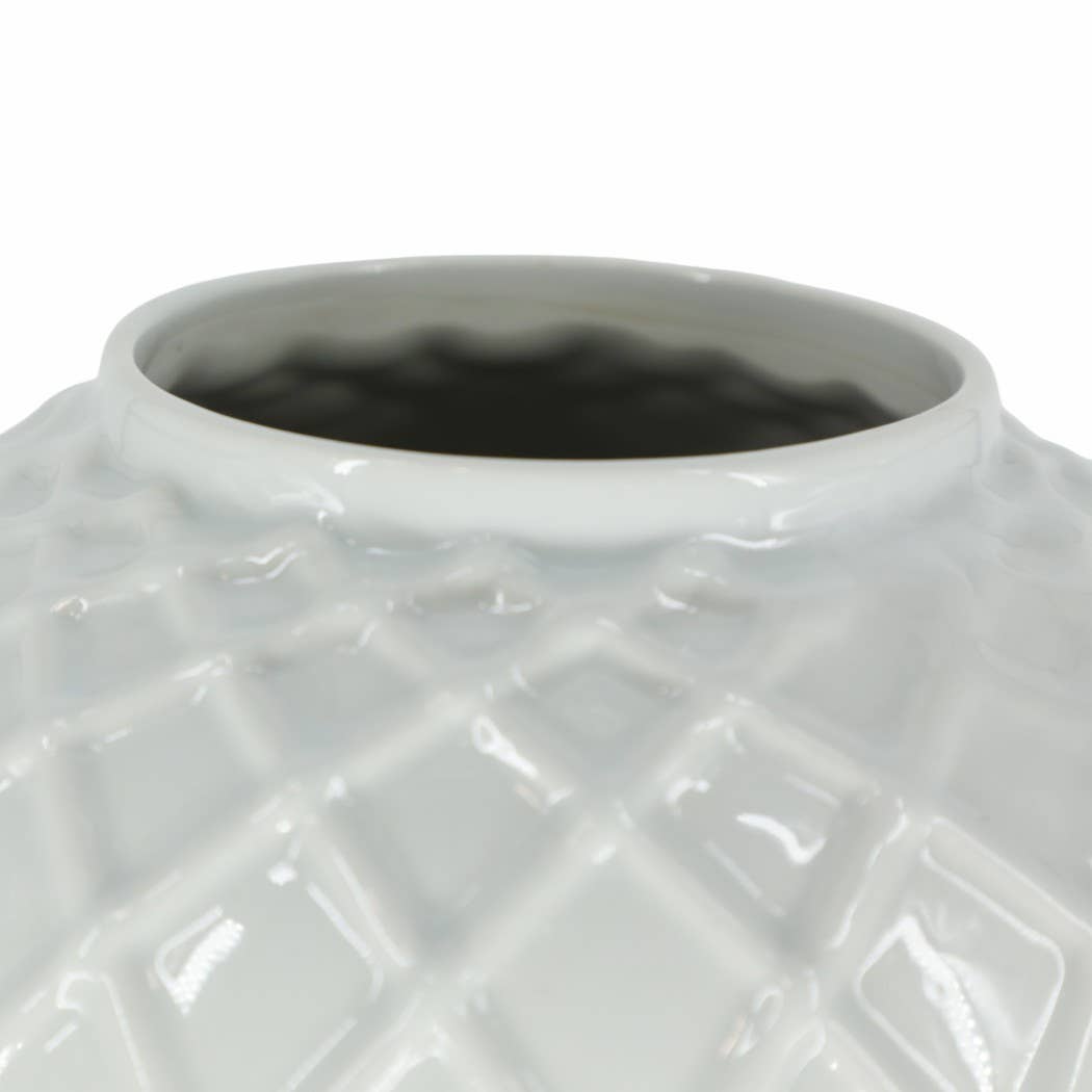Ceramic Rope Lidded Decorative Temple Jar - White, 14 in.