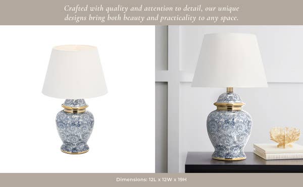 Table Lamp - Blue/Gold Ceramic Novelty Chinoiserie, 19 in.