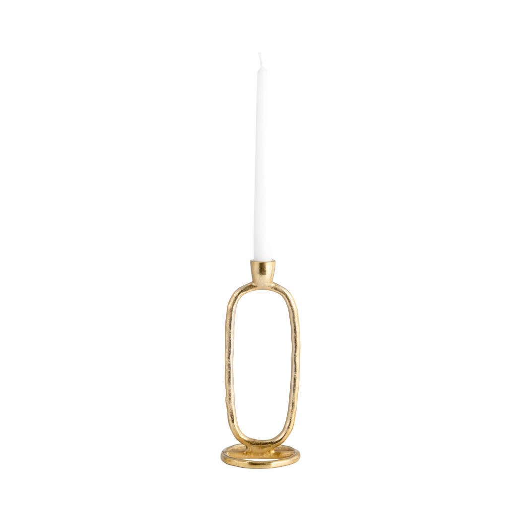 Metal Open Oval Taper Candle Holder - Gold, 10 in.
