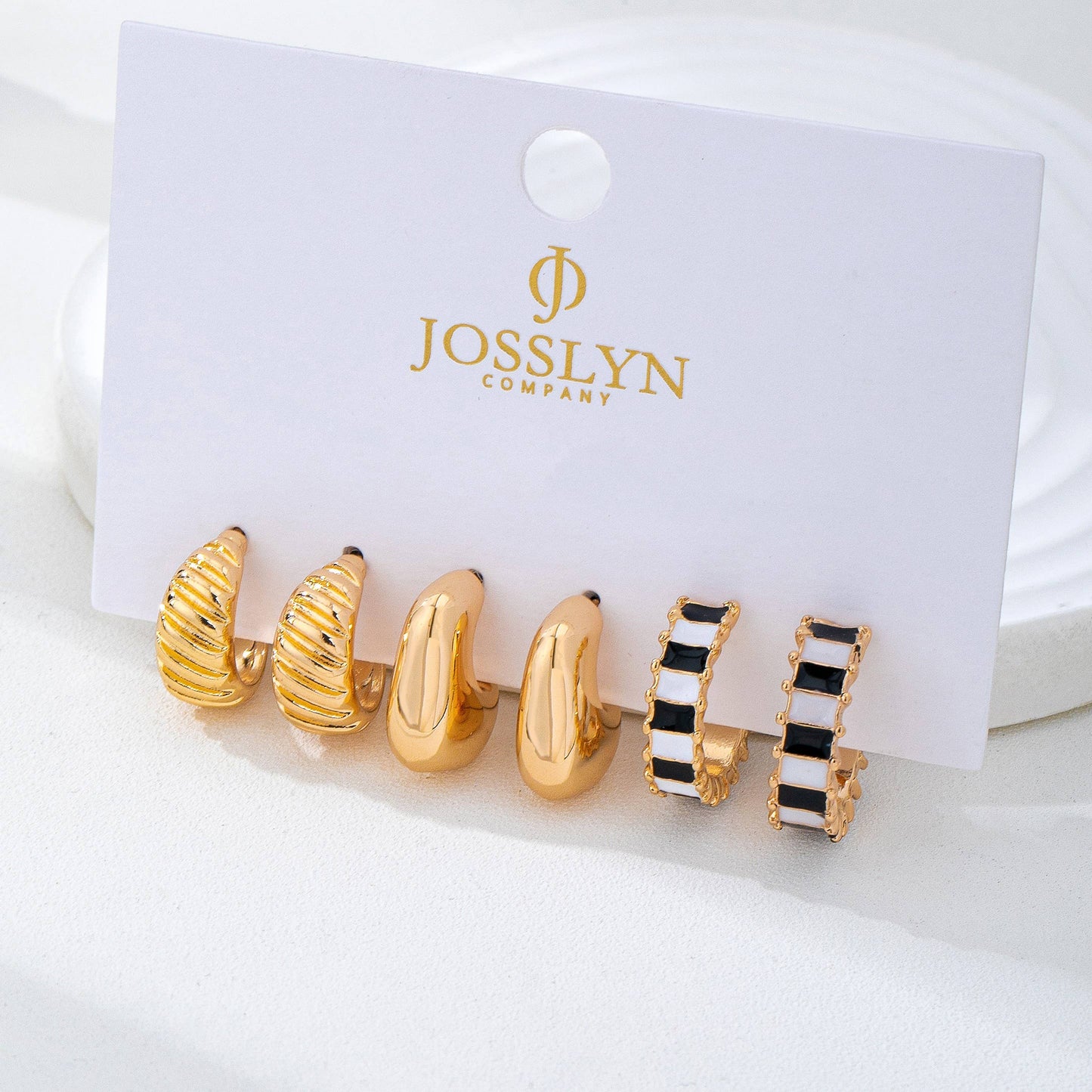 Checker Textured Huggie Hoop Trio Earrings