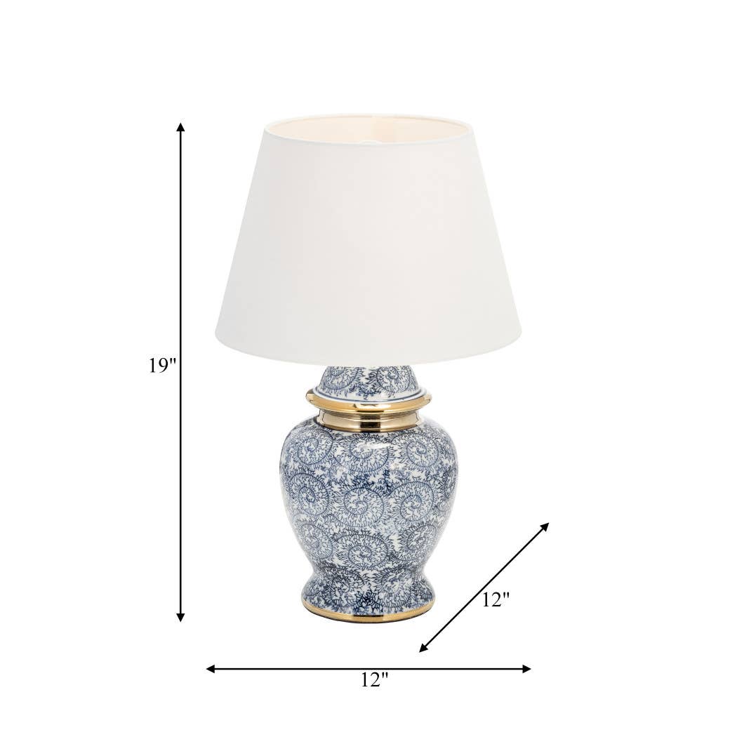 Table Lamp - Blue/Gold Ceramic Novelty Chinoiserie, 19 in.