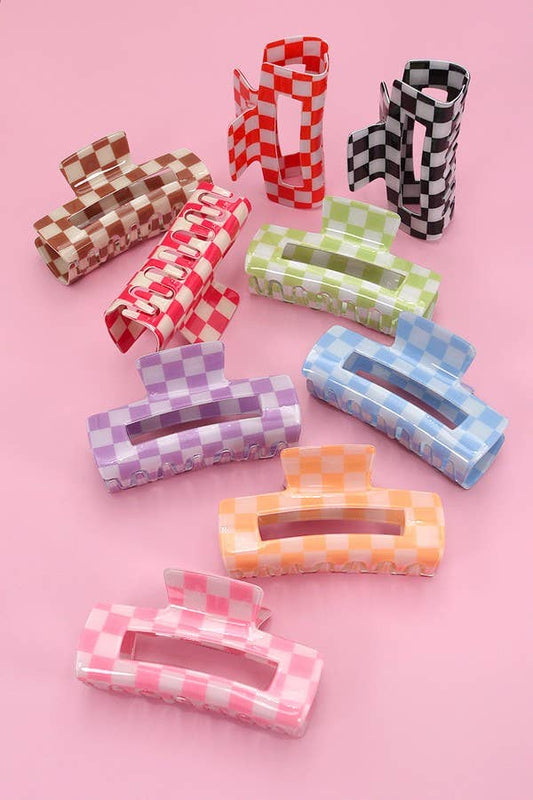 JUMBO CHECKER HAIR CLAW CLIPS 4”