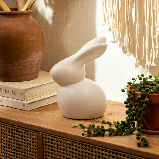 Decorative Figurine - White Ceramic Smooth Bunny, 7 in.