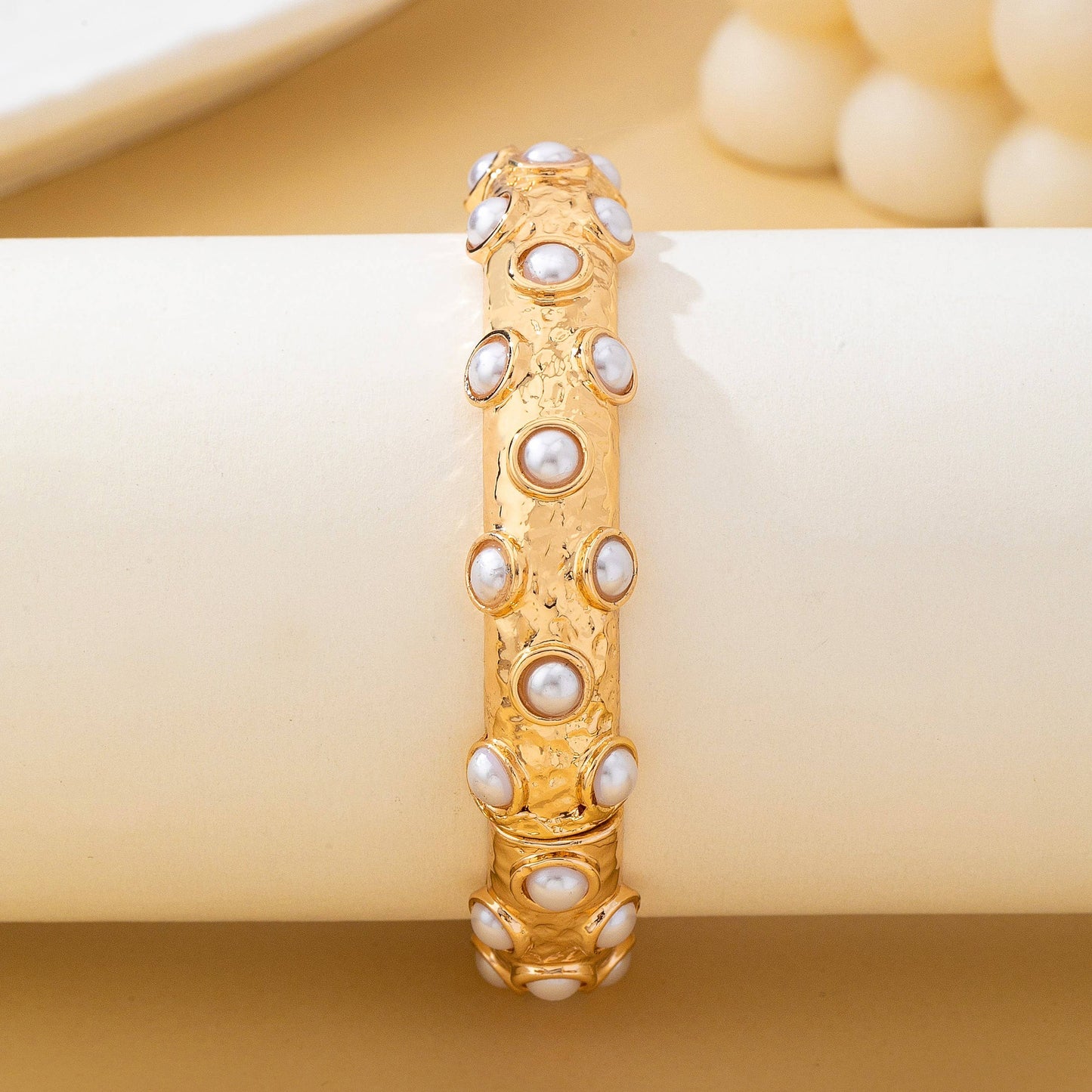 Vintage Gold and Pearl Embellished Bangle |