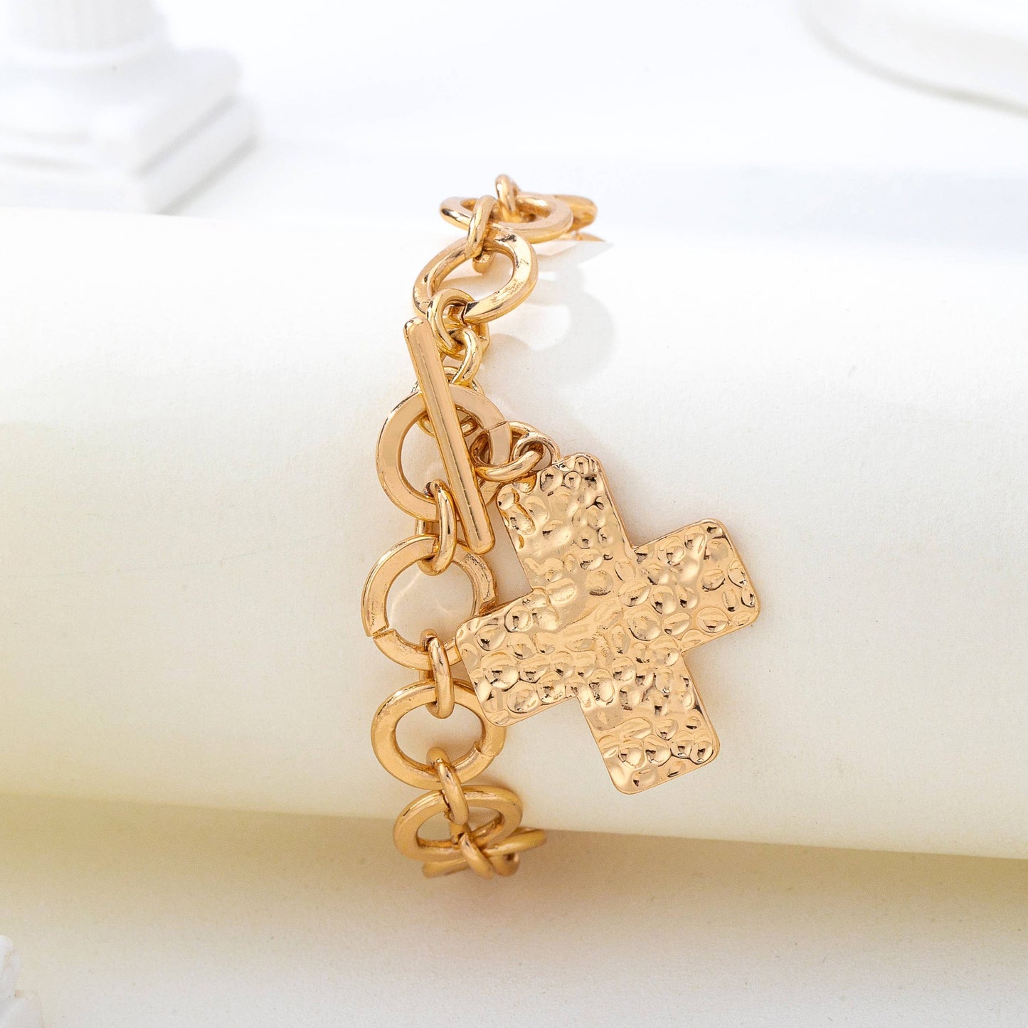 Hammered Cross Toggle Bracelet |