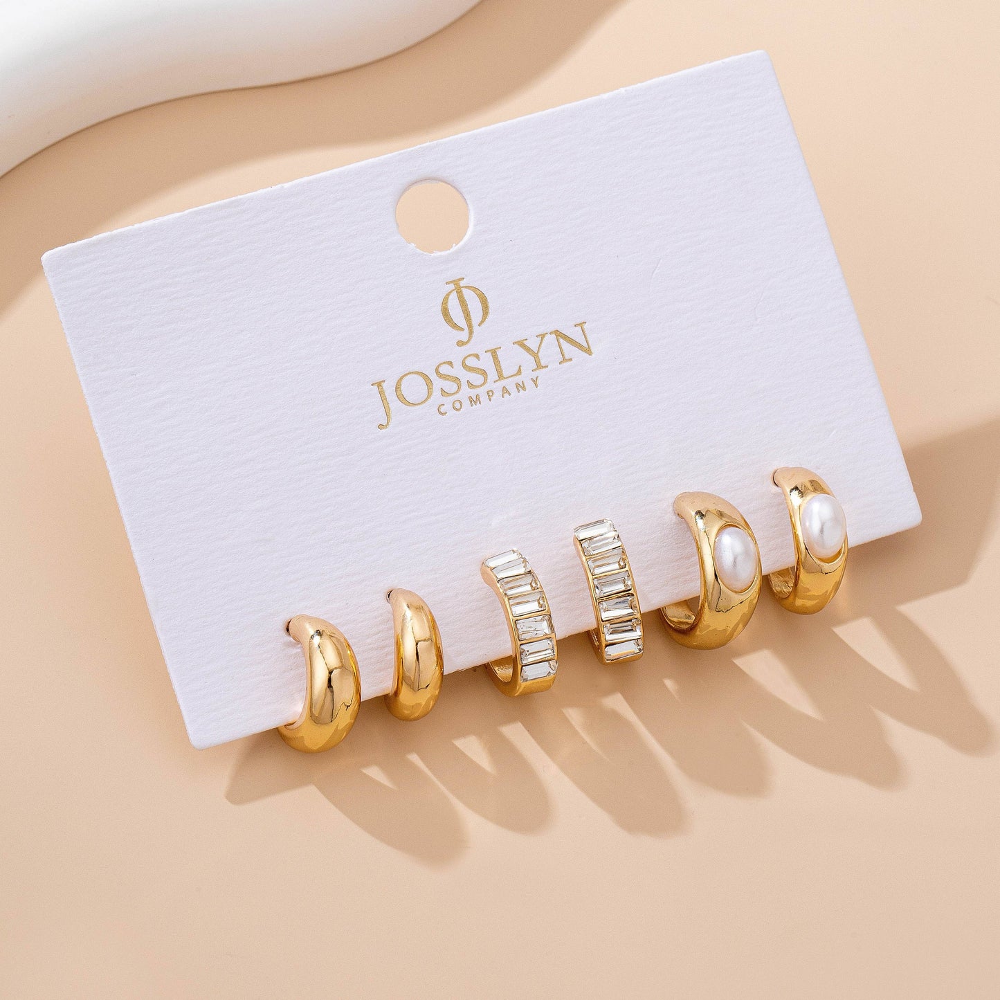 Pearl & Baguette Huggie Hoop Trio Earring Set |