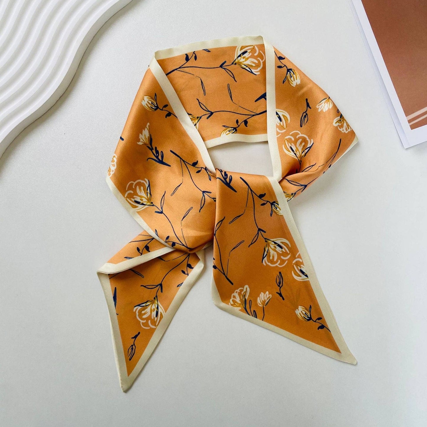 Print Narrow Long Satin Silk-Feel Scarf DP25G511