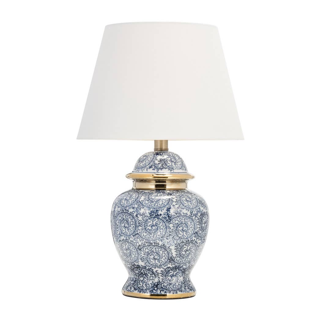 Table Lamp - Blue/Gold Ceramic Novelty Chinoiserie, 19 in.