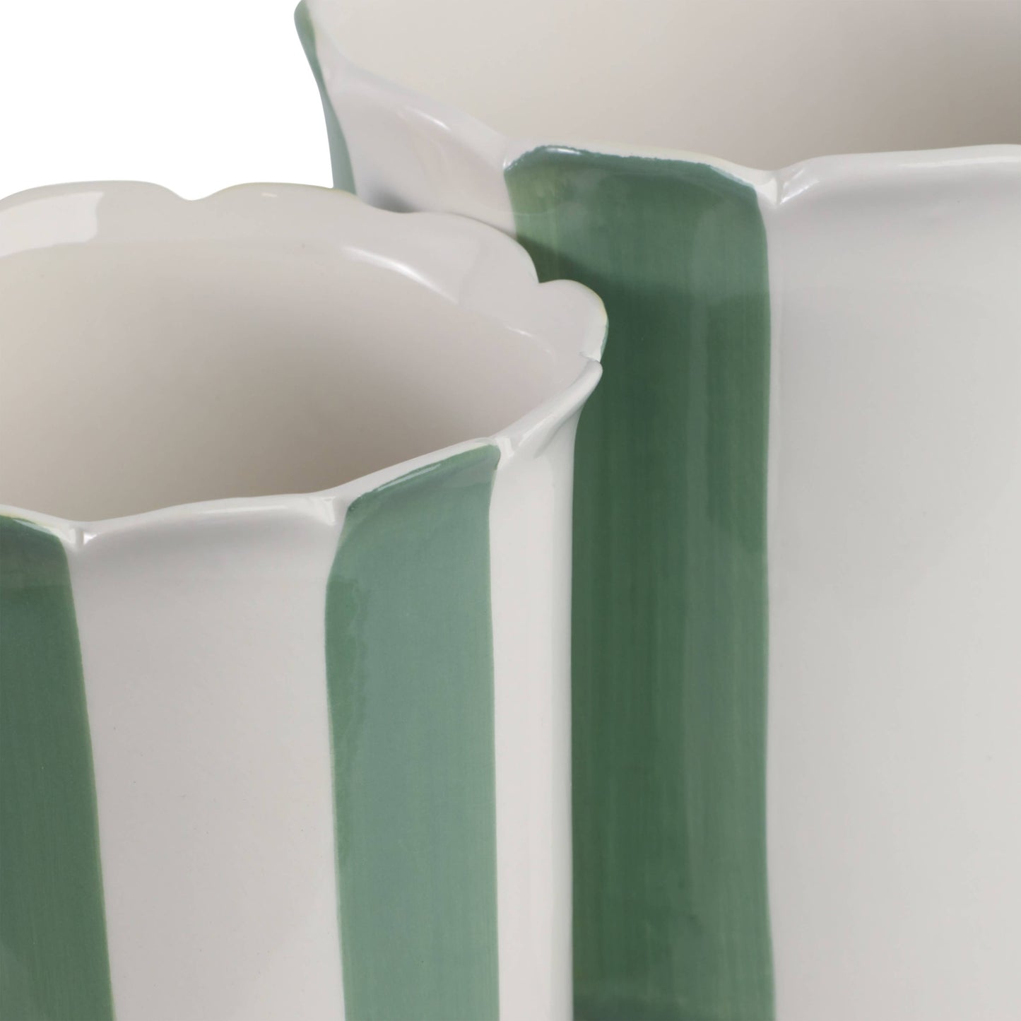 Planters - Green/White Ceramic Striped, 6/8 in.