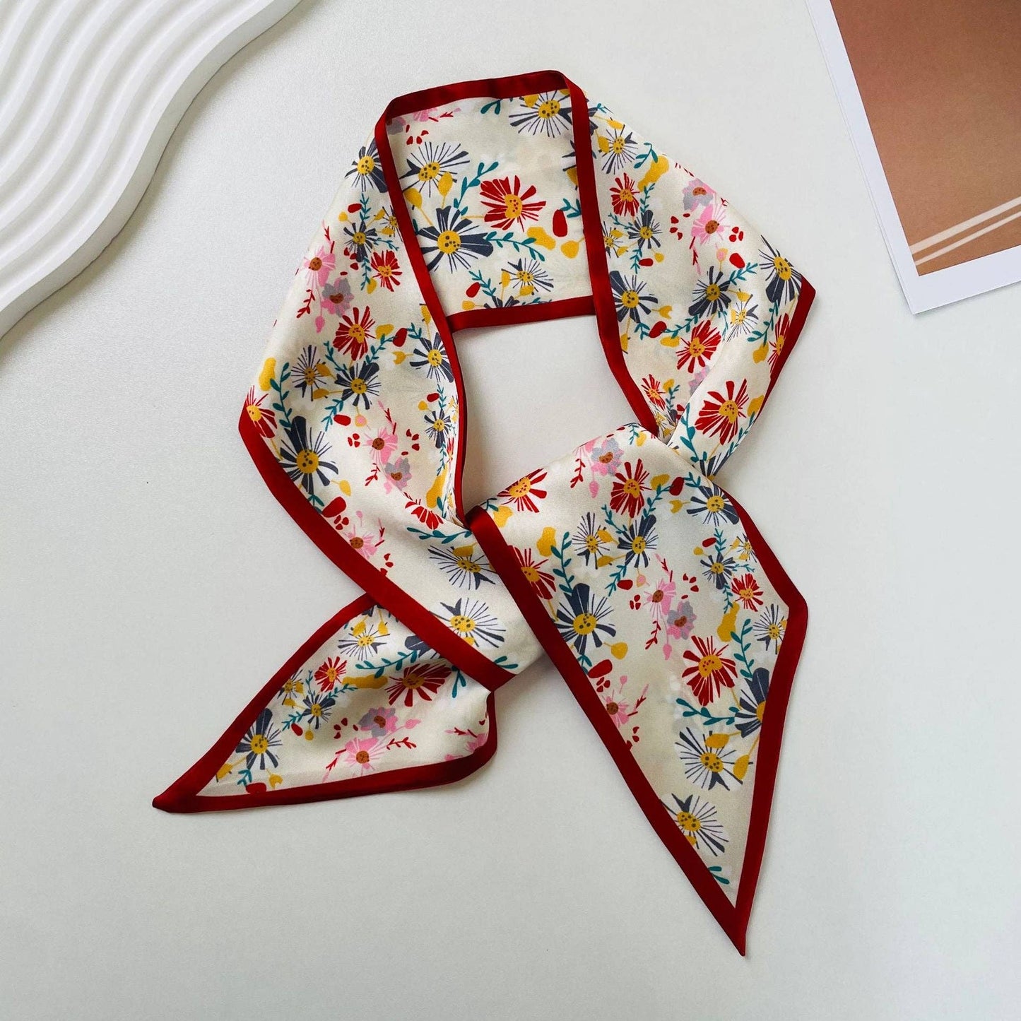 Print Narrow Long Satin Silk-Feel Scarf DP25G511