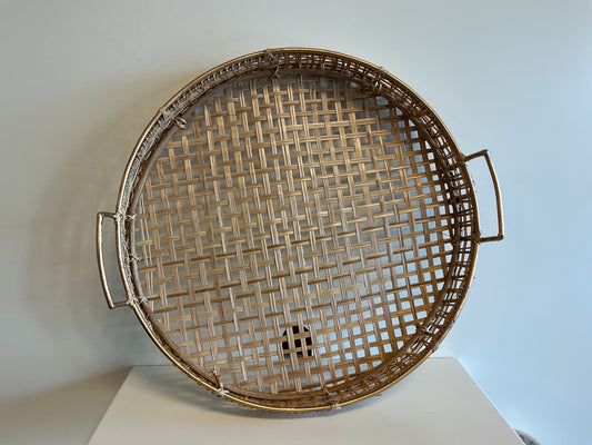 Rattan Decor Tray with Gold Handles
