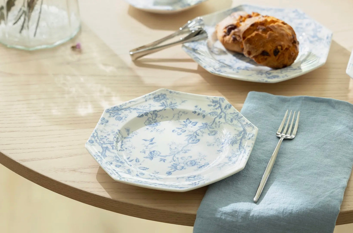 Blue Rose Octagonal Dessert Plate 7.5”