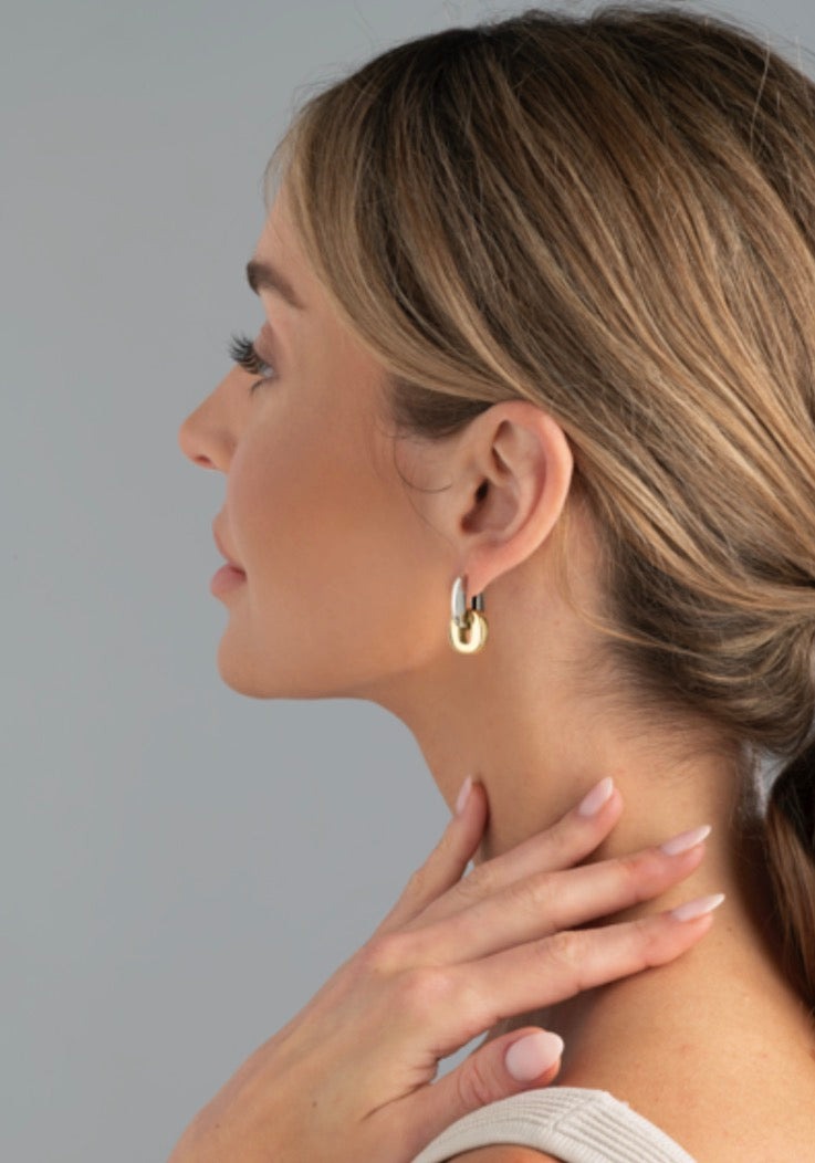 Mixed Metal 2 in 1 Chain Earring