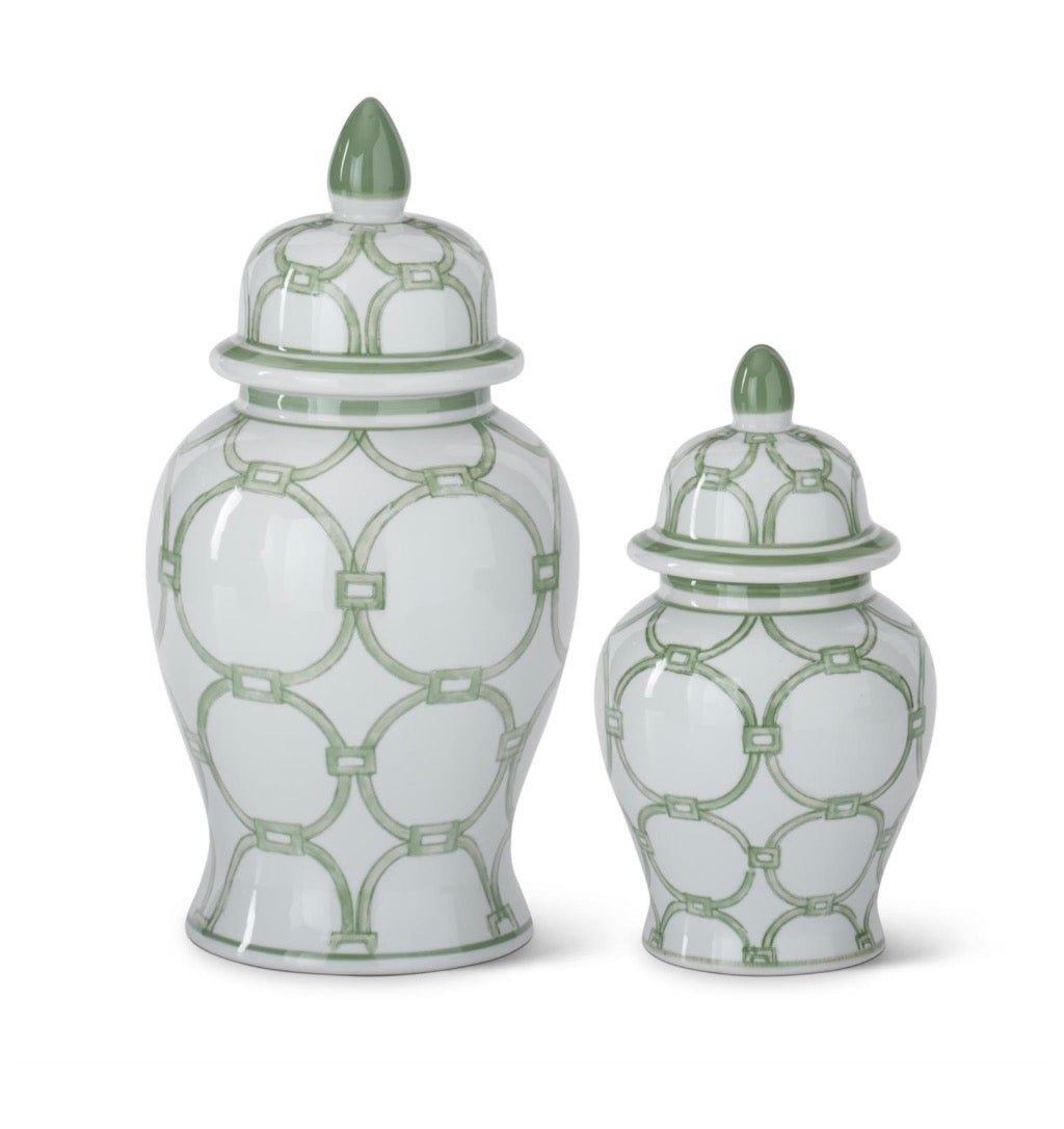 GREEN & WHITE CERAMIC GINGER JARS