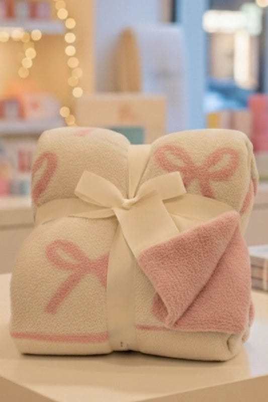 Pink and Cream Bow Luxury Blanket