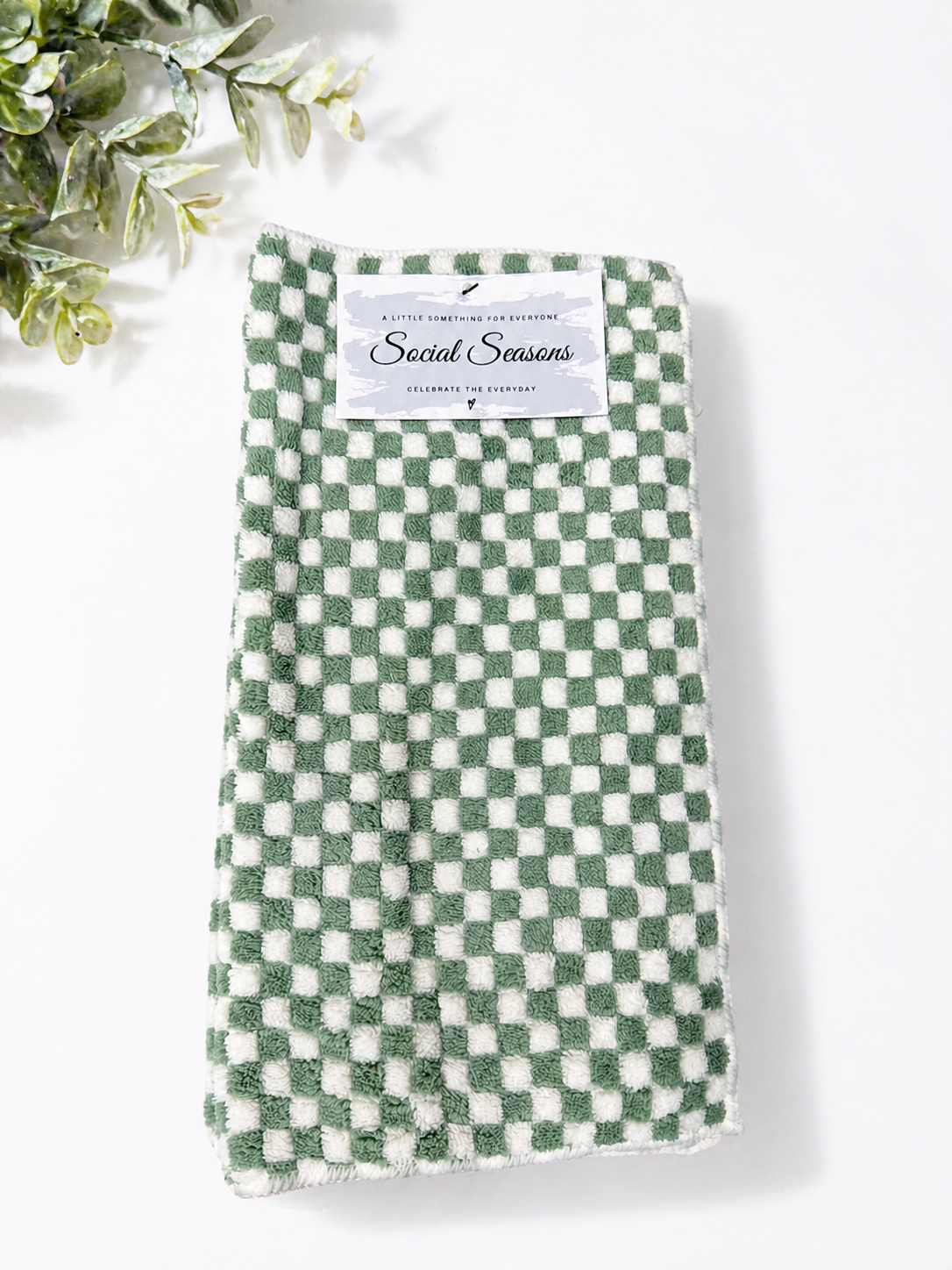 Green & White Checkered Micro Fiber Towels set of 2