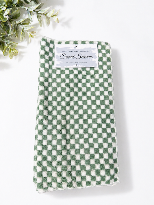 Green & White Checkered Micro Fiber Towels set of 2