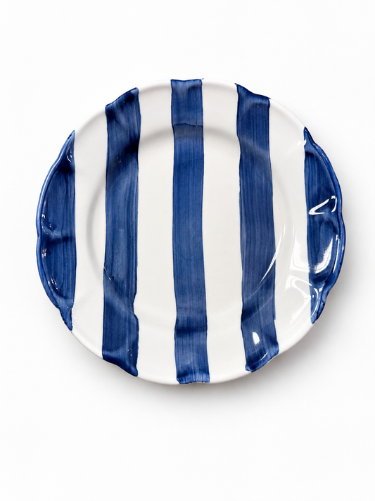 Hand Painted Blue & White Stripe Saucer