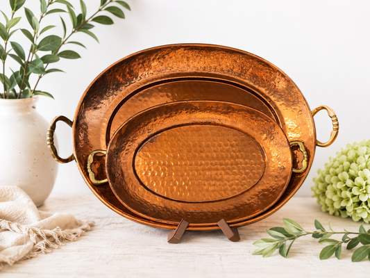 Heritage Hammered Copper Serving Tray Set