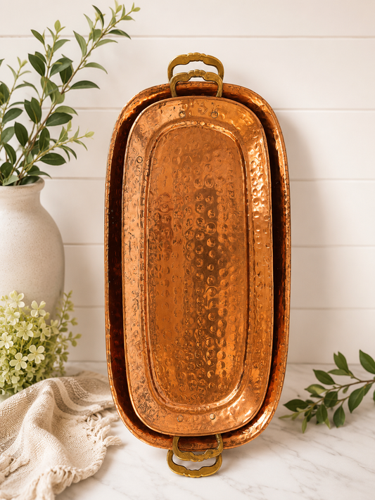 Heritage Rectangle Hammered Copper Serving Tray