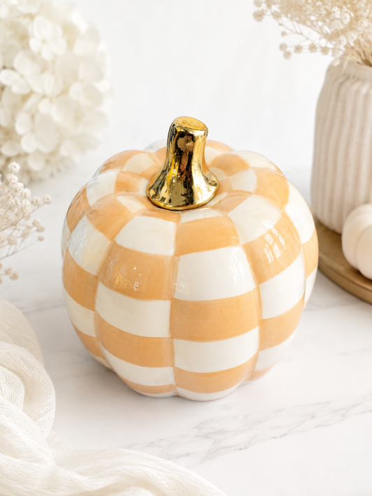 Golden Gingham Ceramic Pumpkins