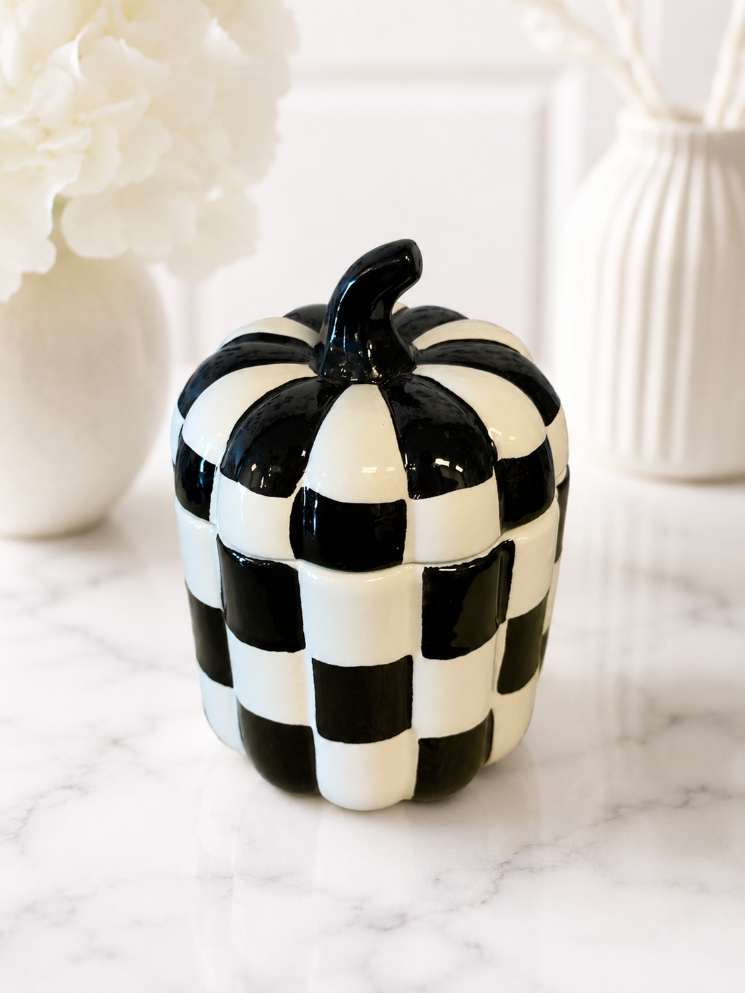 Midnight Check Pumpkin Canister - 6” Tall