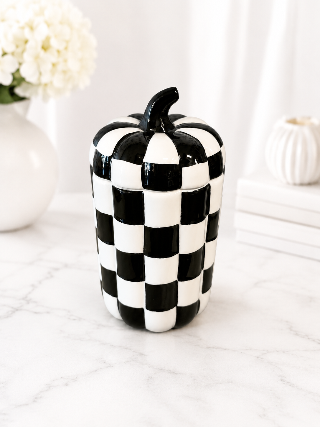 Midnight Check Pumpkin Canister - 8” Tall