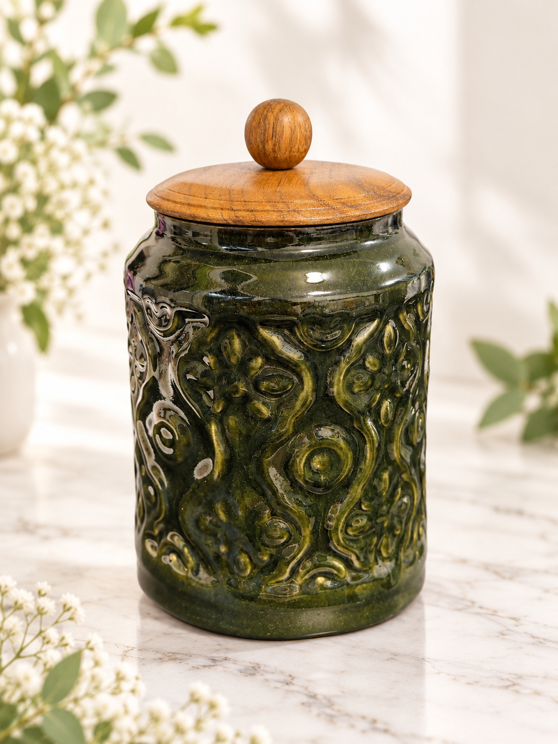 The Olive Embossed Canister-Large