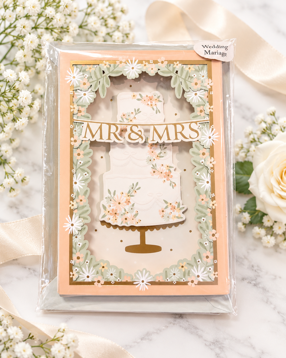 Mr. & Mrs. Floral Wedding Shadow Box Card