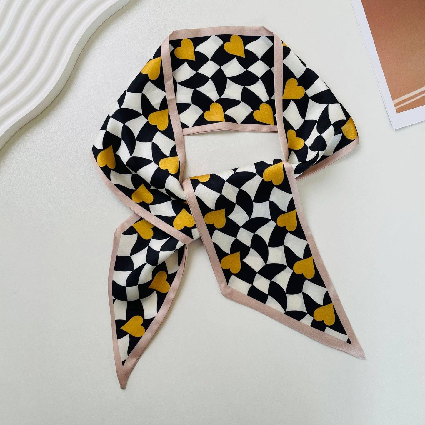Print Narrow Long Satin Silk-Feel Scarf DP25G511
