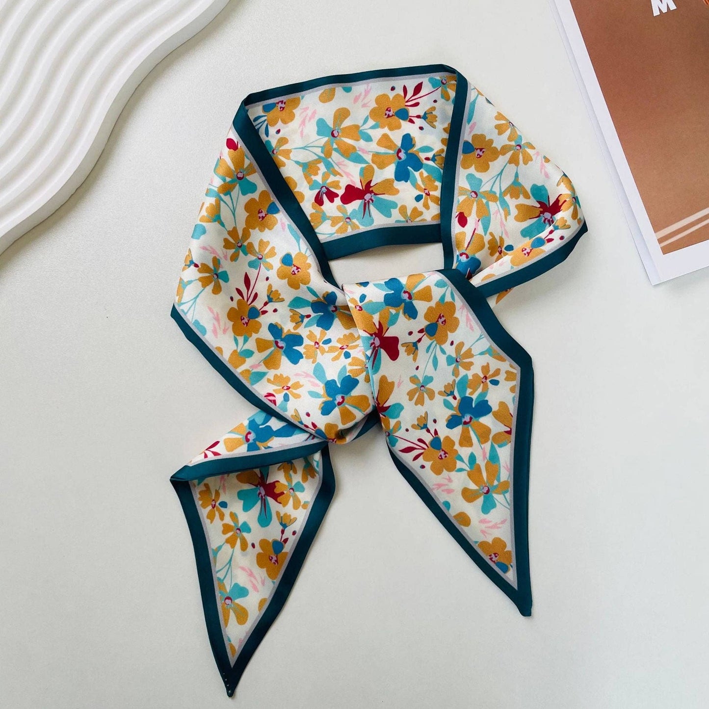 Print Narrow Long Satin Silk-Feel Scarf DP25G511