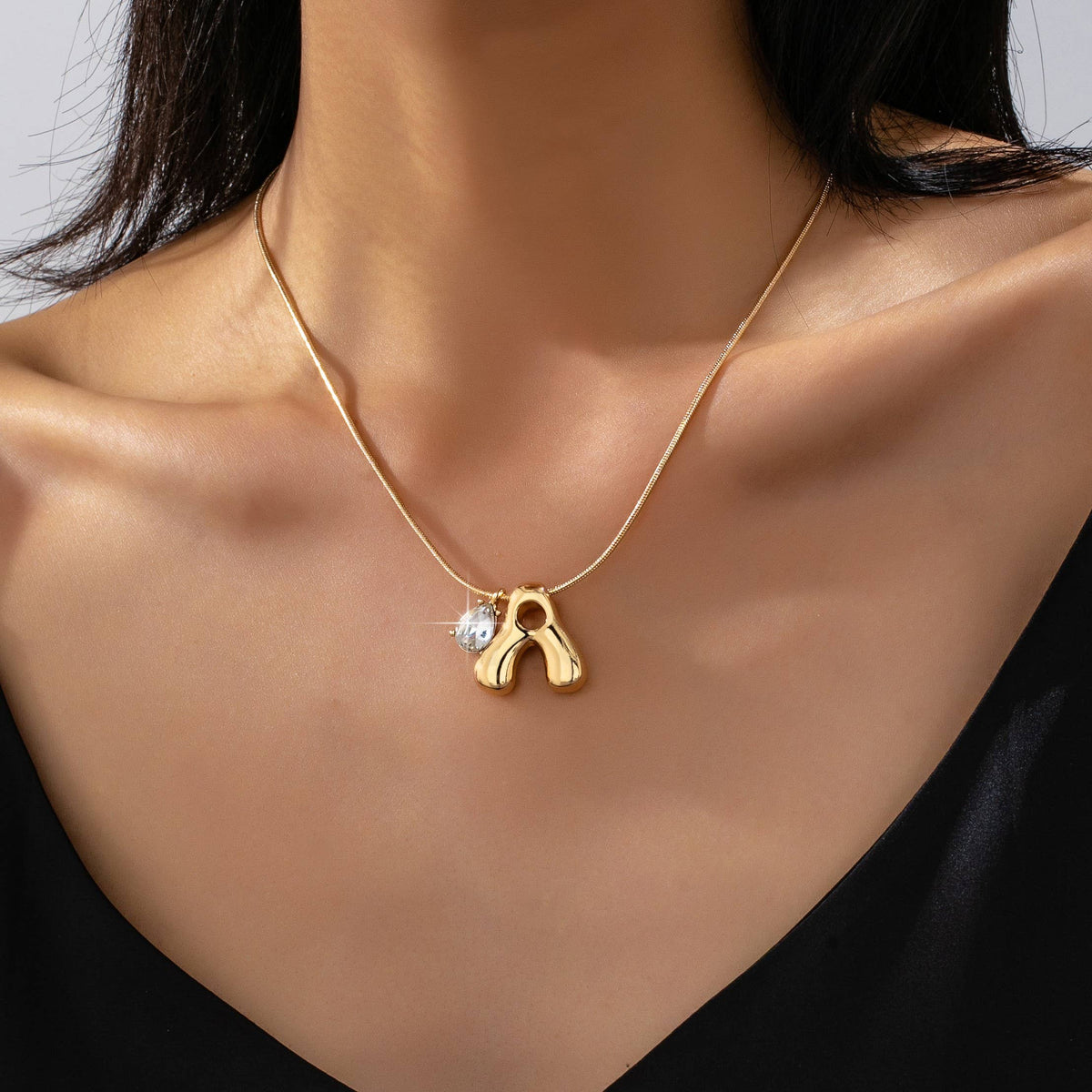 Teardrop & Bubble Initial Charm Necklace