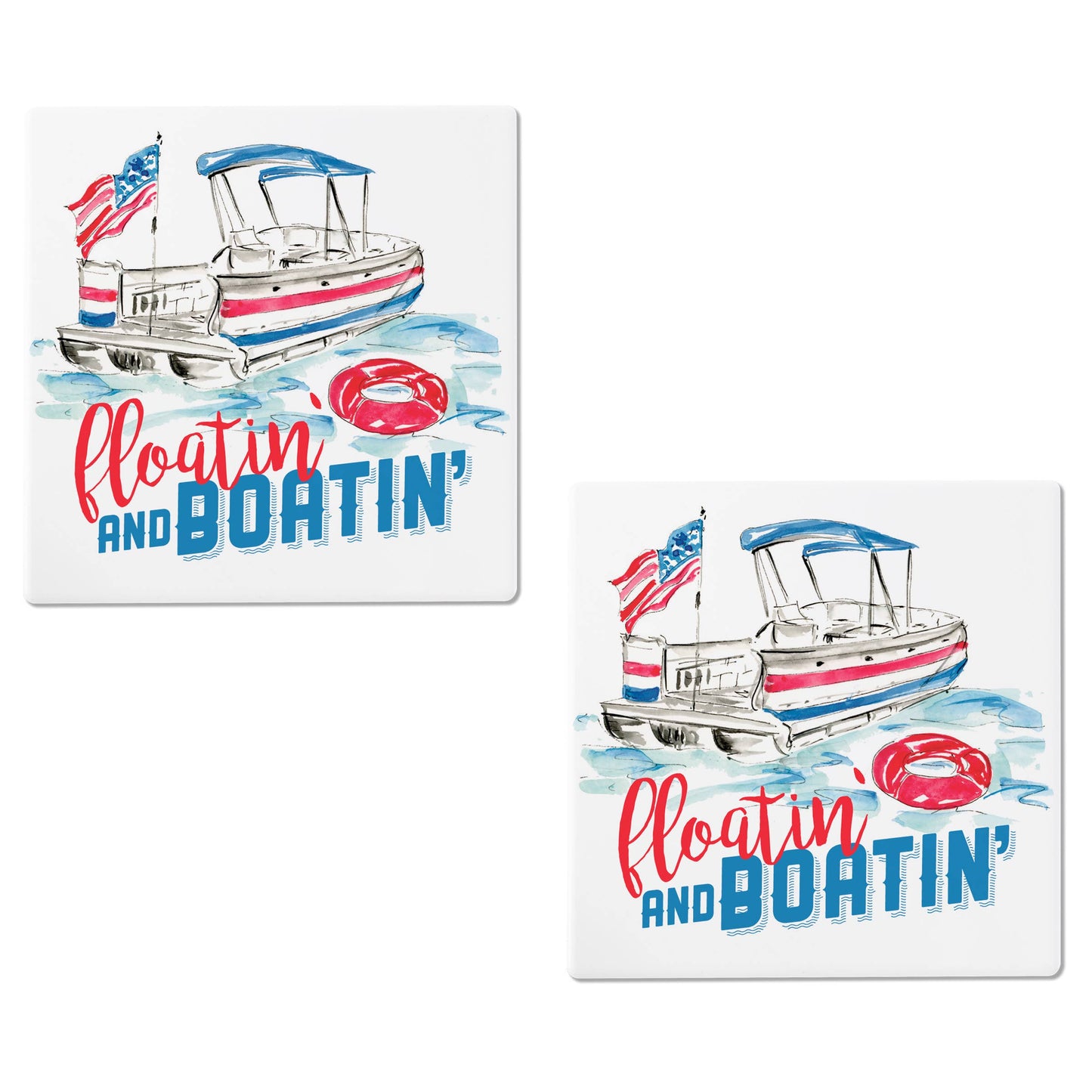 Floatin And Boating 4" Square Ceramic Coasters Rosanne Beck Set of 4