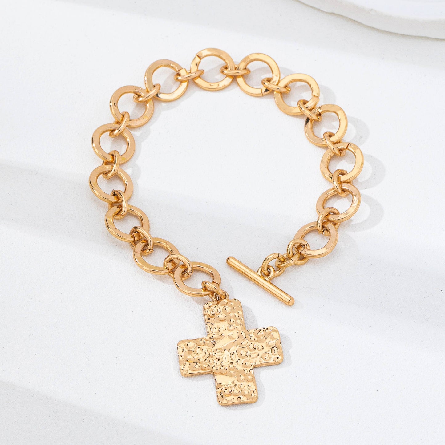 Hammered Cross Toggle Bracelet |