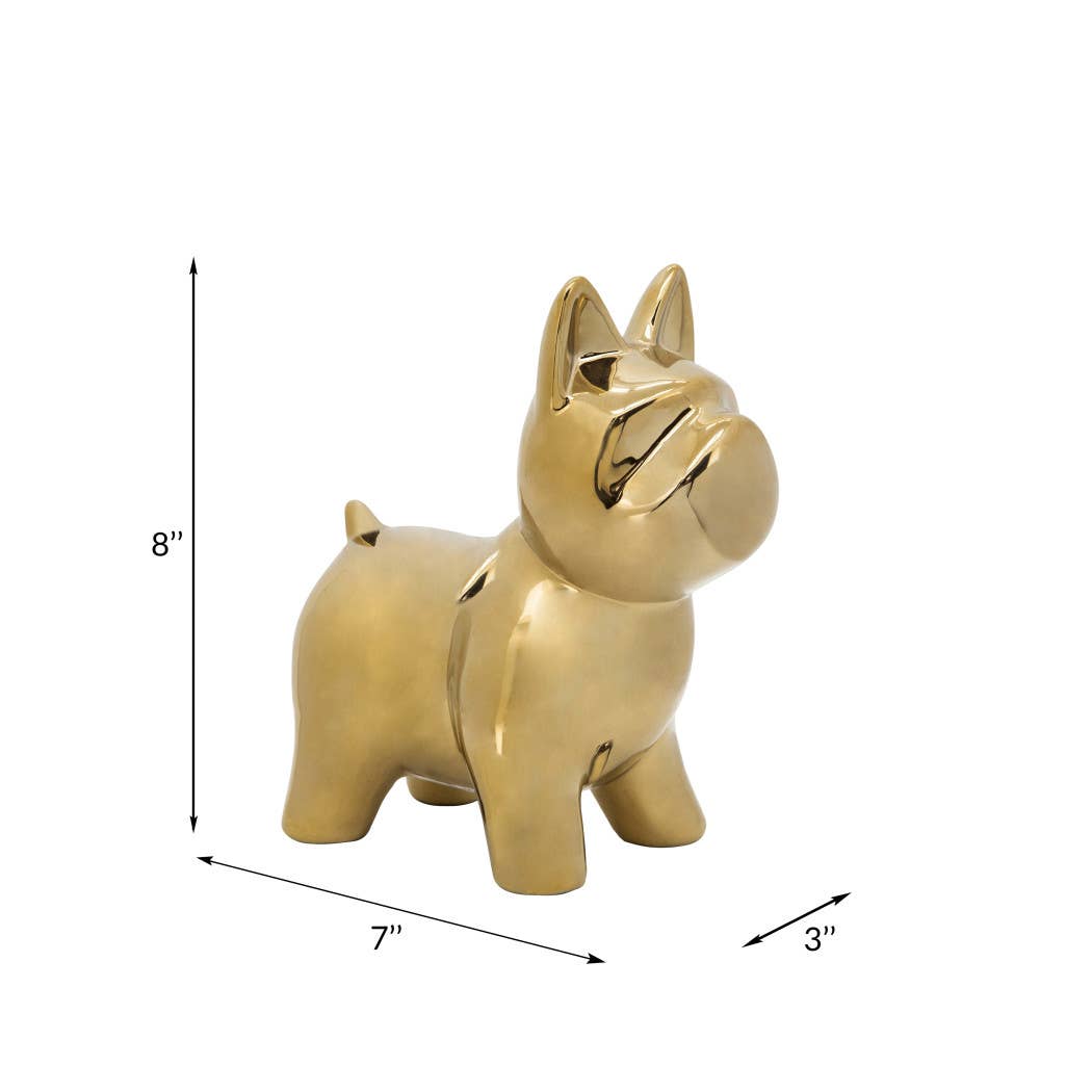 Decorative Figurine - Gold Ceramic Sculptural Dog, 8 in.