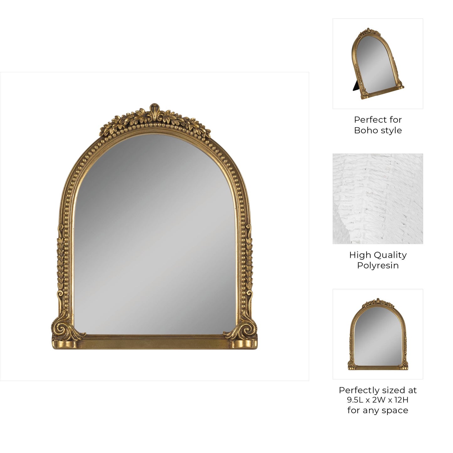 Resin Baroque Style Ornate Arch Photo Frame - Gold, 4x6 in.