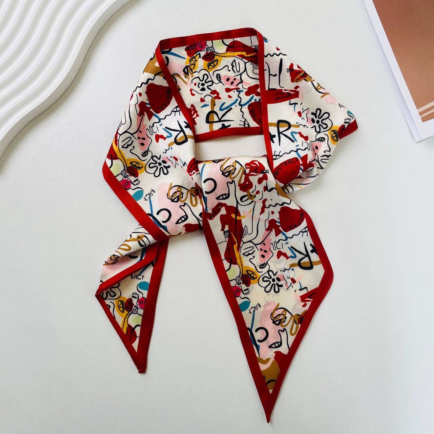 Print Narrow Long Satin Silk-Feel Scarf DP25G511