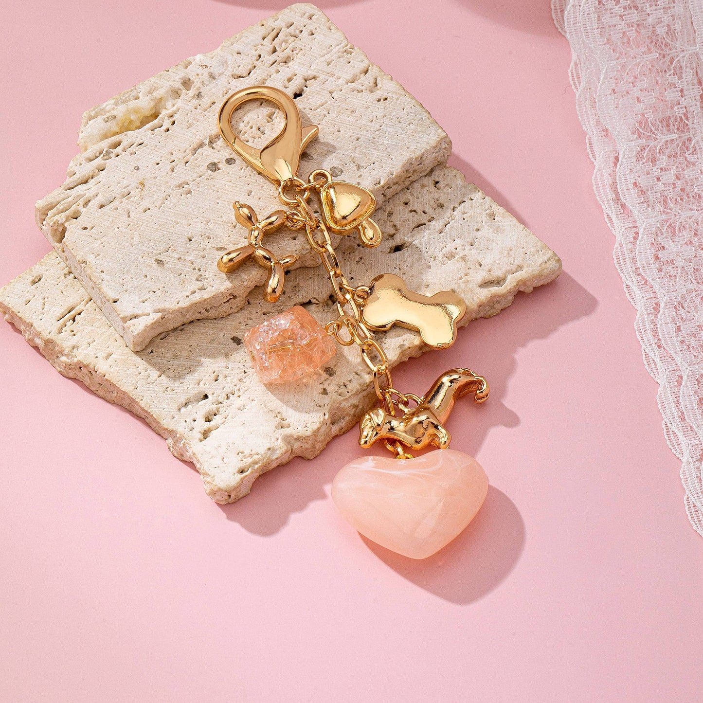 BAG CHARM-HEART DOG BONE BAG CHARM KEY CHAIN | 80K095