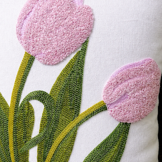 Embroidered Pink Tulip 18" Throw Pillow