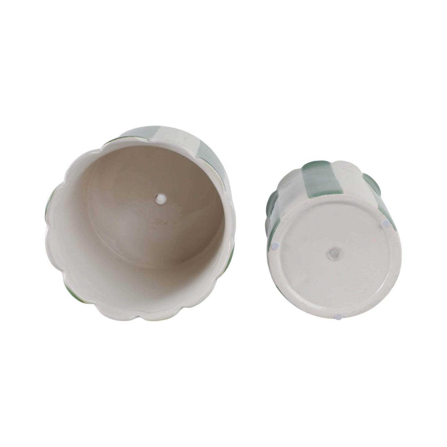Planters - Green/White Ceramic Striped, 6/8 in.