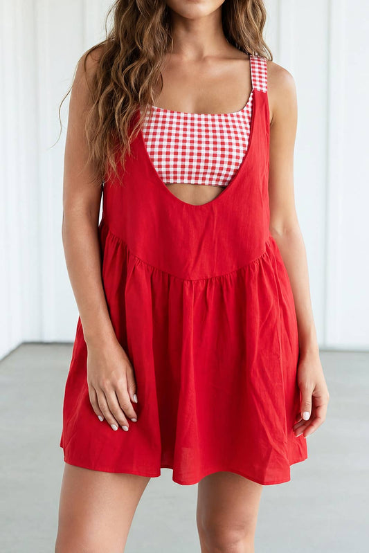 Gingham Patchwork Mini Dress
