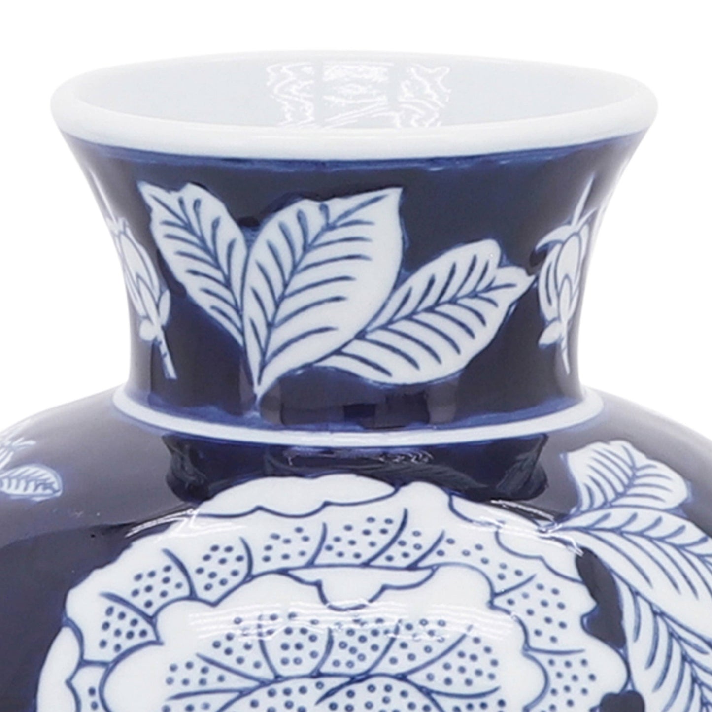Decorative Vase - Blue Ceramic Floral Chinoiserie, 9 in.