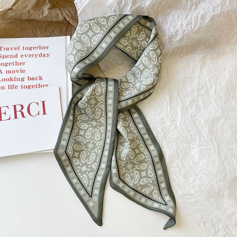 Print Narrow Long Satin Silk-Feel Scarf DP25G511