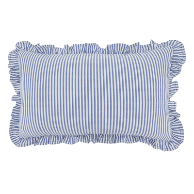 Navy Blue Double-Sided Striped Ruffle 12"X20" Throw Pillow