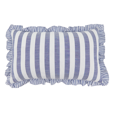 Navy Blue Double-Sided Striped Ruffle 12"X20" Throw Pillow