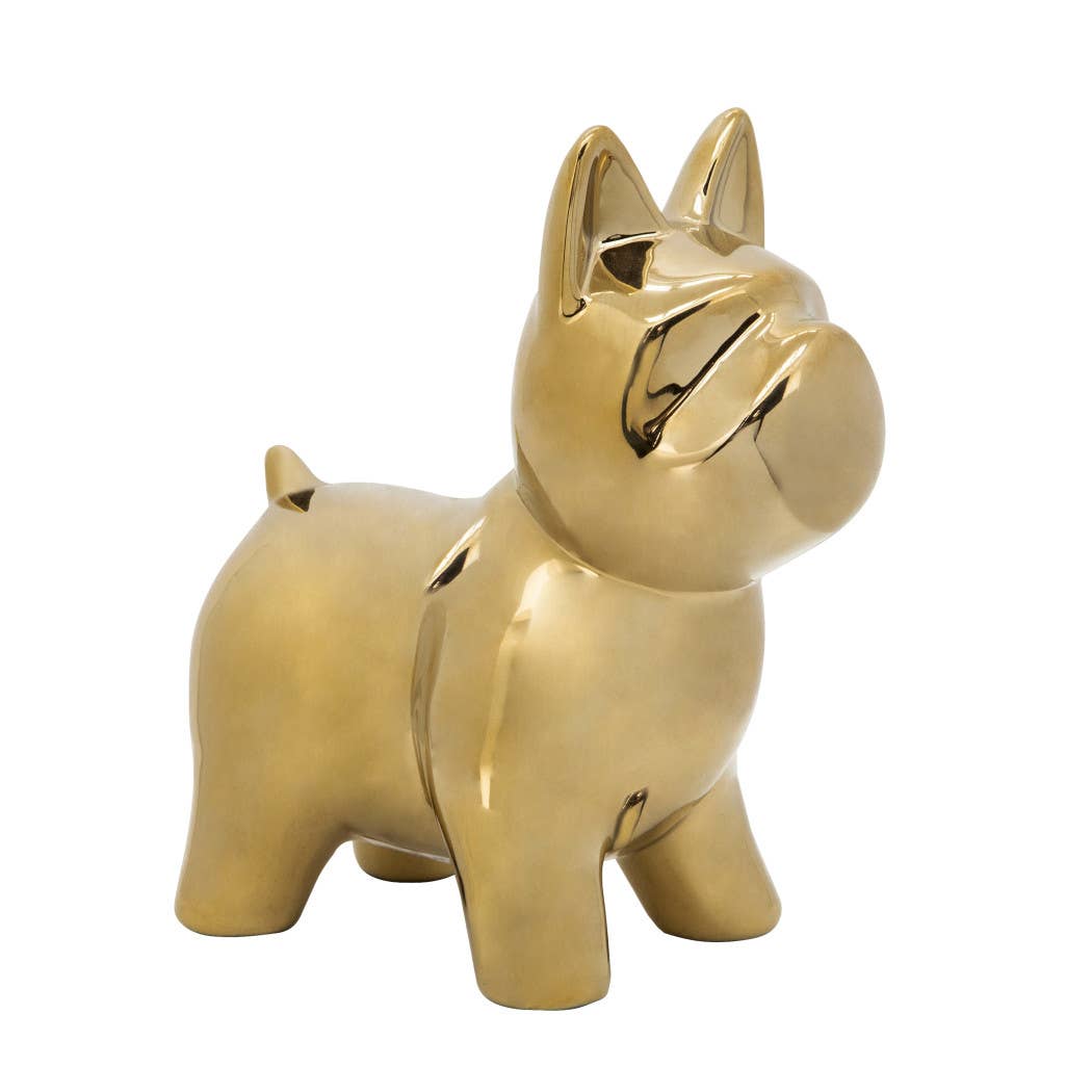 Decorative Figurine - Gold Ceramic Sculptural Dog, 8 in.