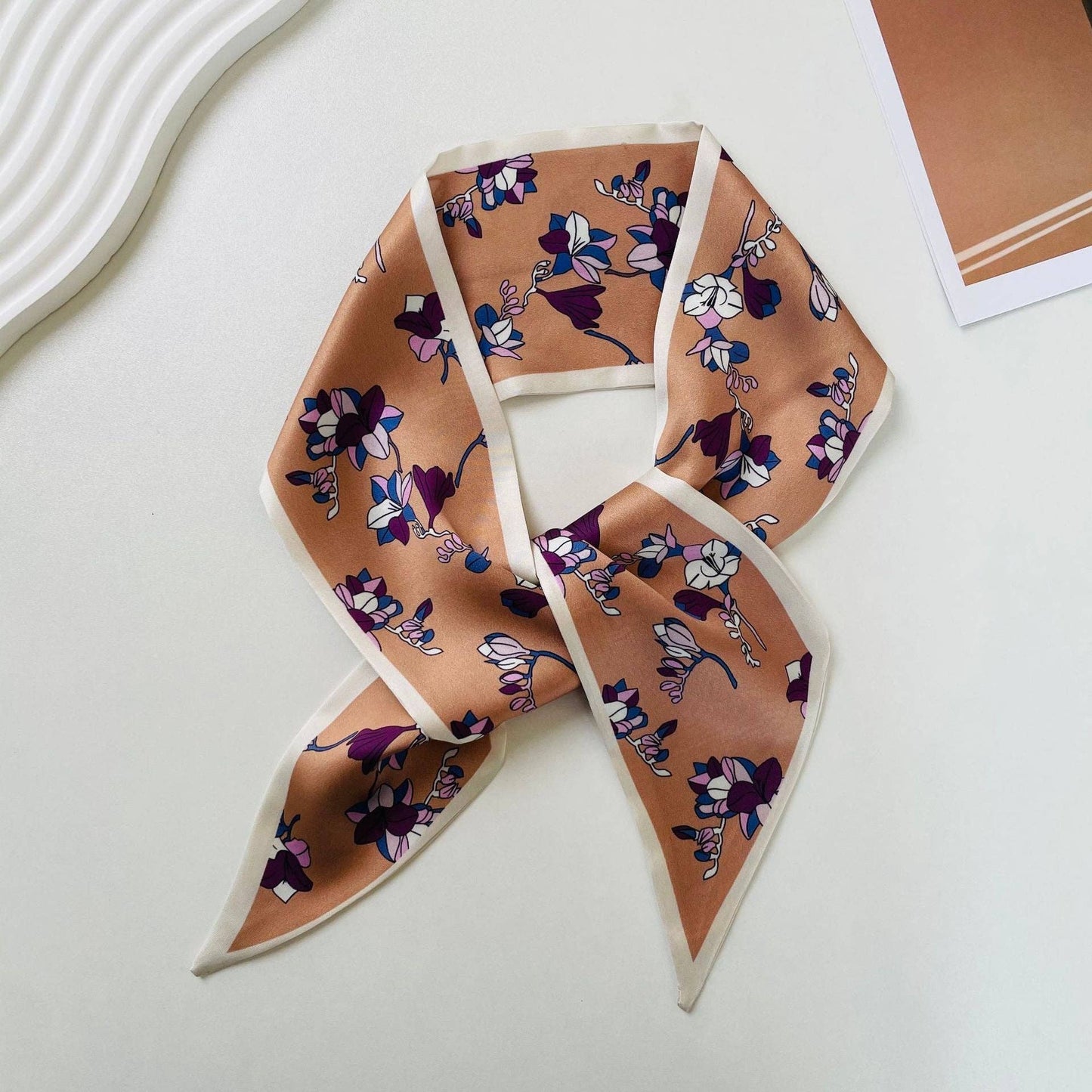 Print Narrow Long Satin Silk-Feel Scarf DP25G511