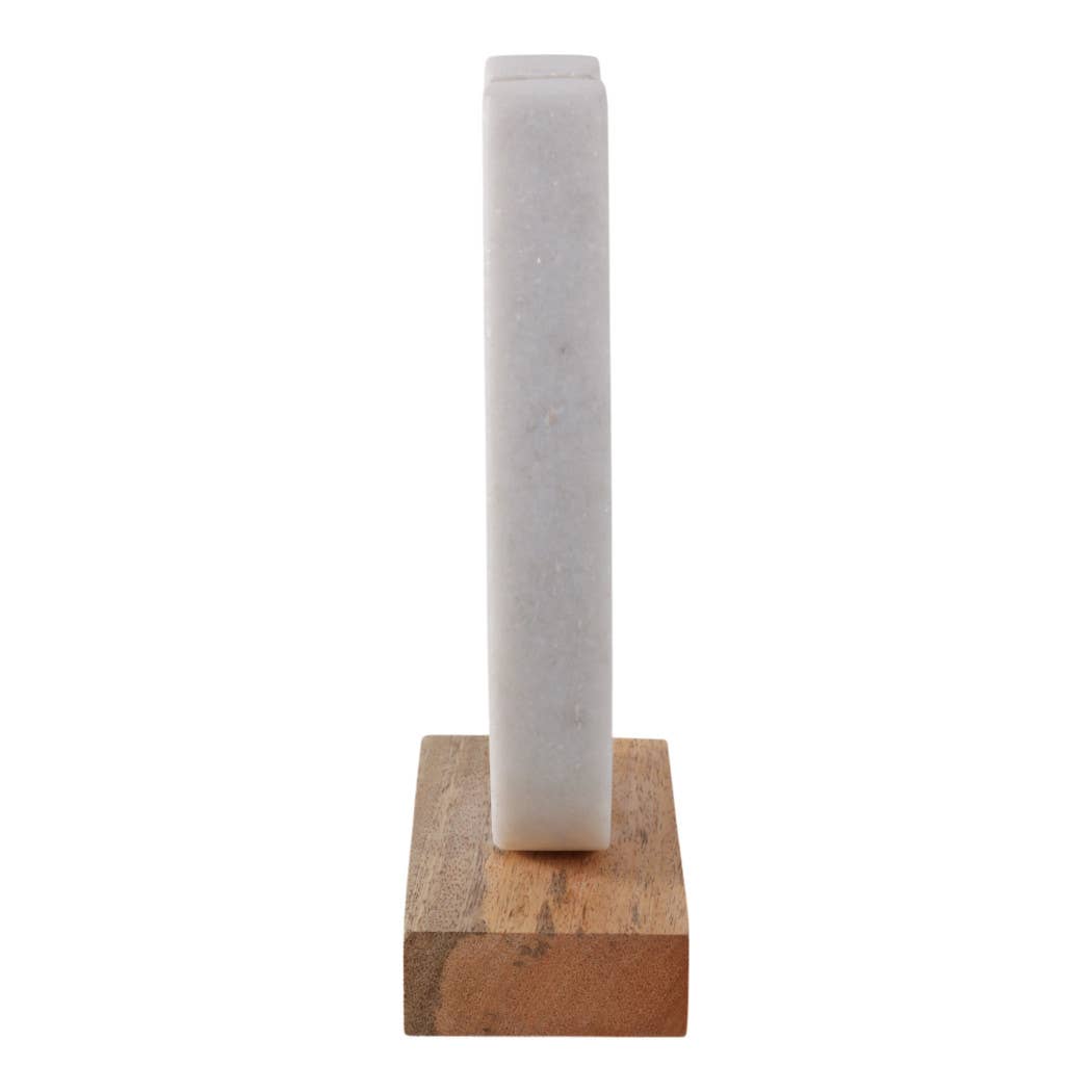 Figurine - White/Brown Marble Horseshoe on Wood Base, 8 in.